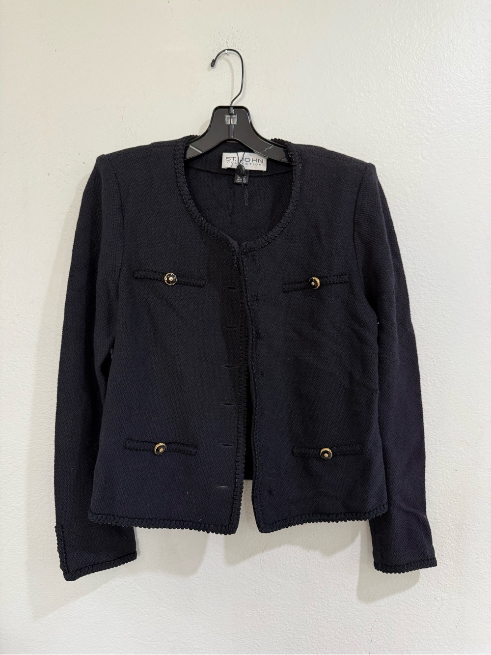 St. John Black Wool Tweed Short Jacket Sz 4